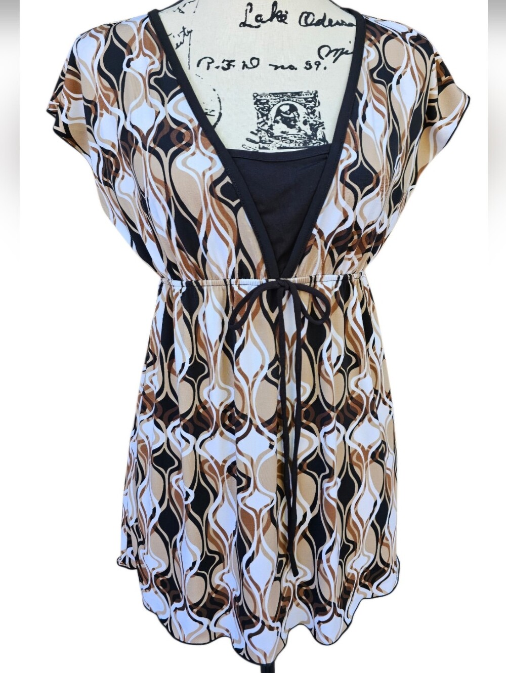 Byer California Brown and Black Abstract Geometric Tunic